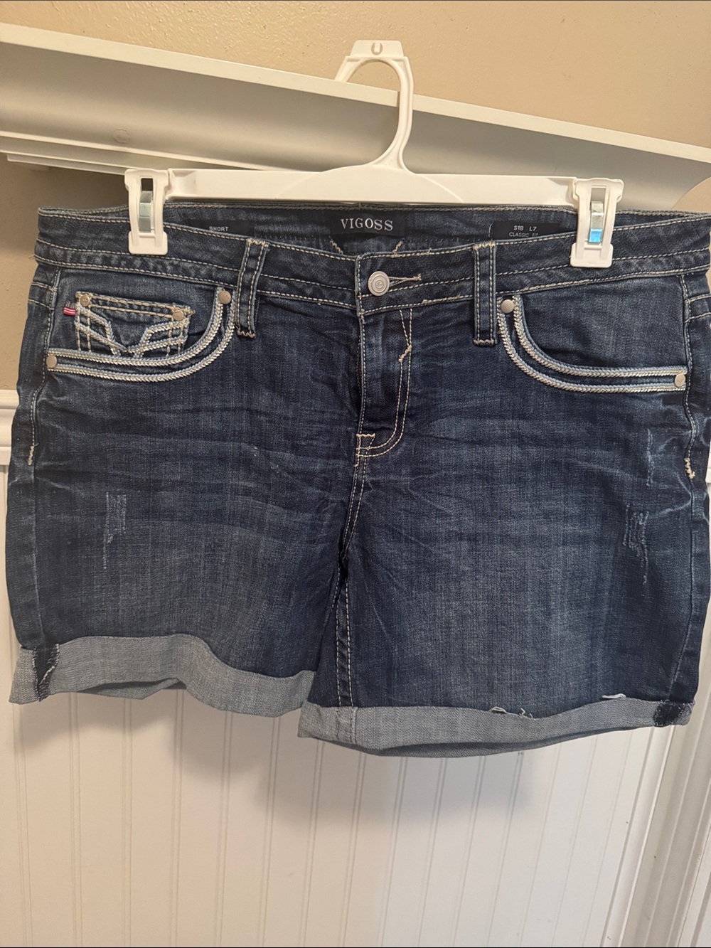 Vigoss Dark Wash Rolled Cuff Denim Shorts